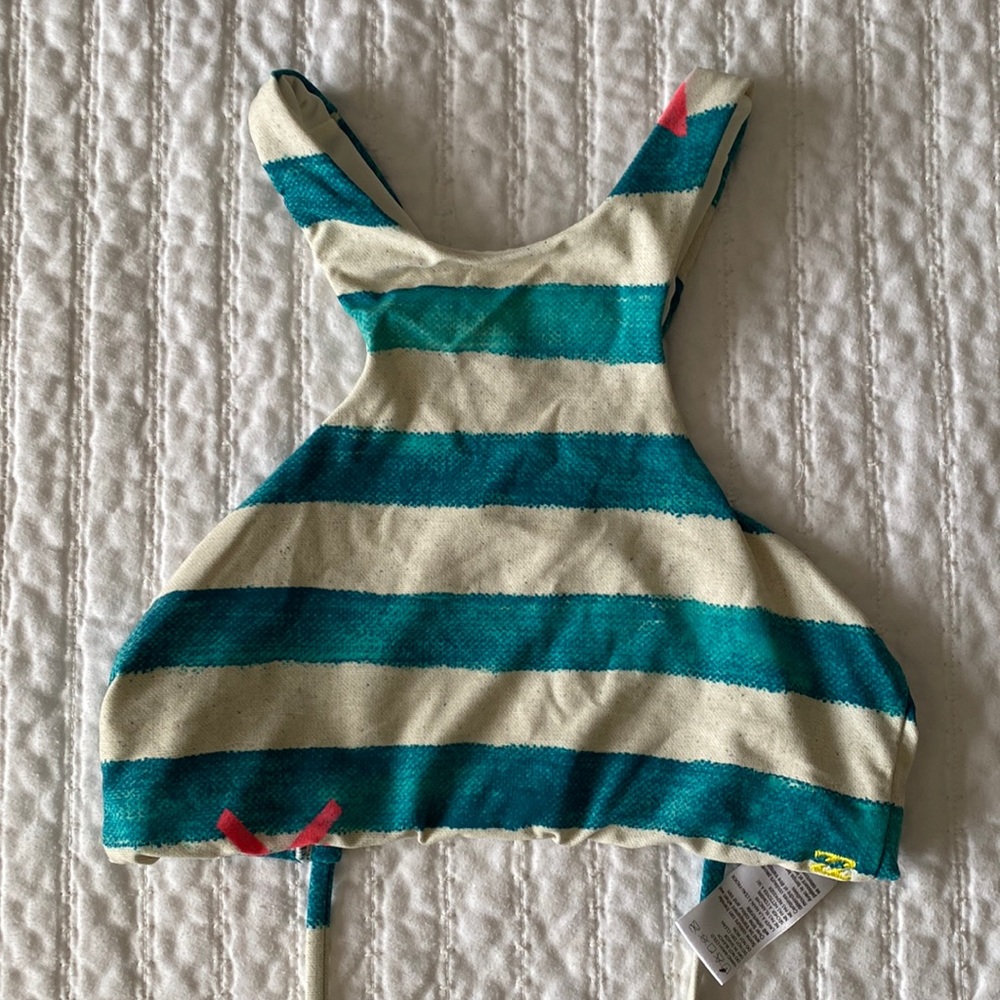 Teal and cream high neck bikini top